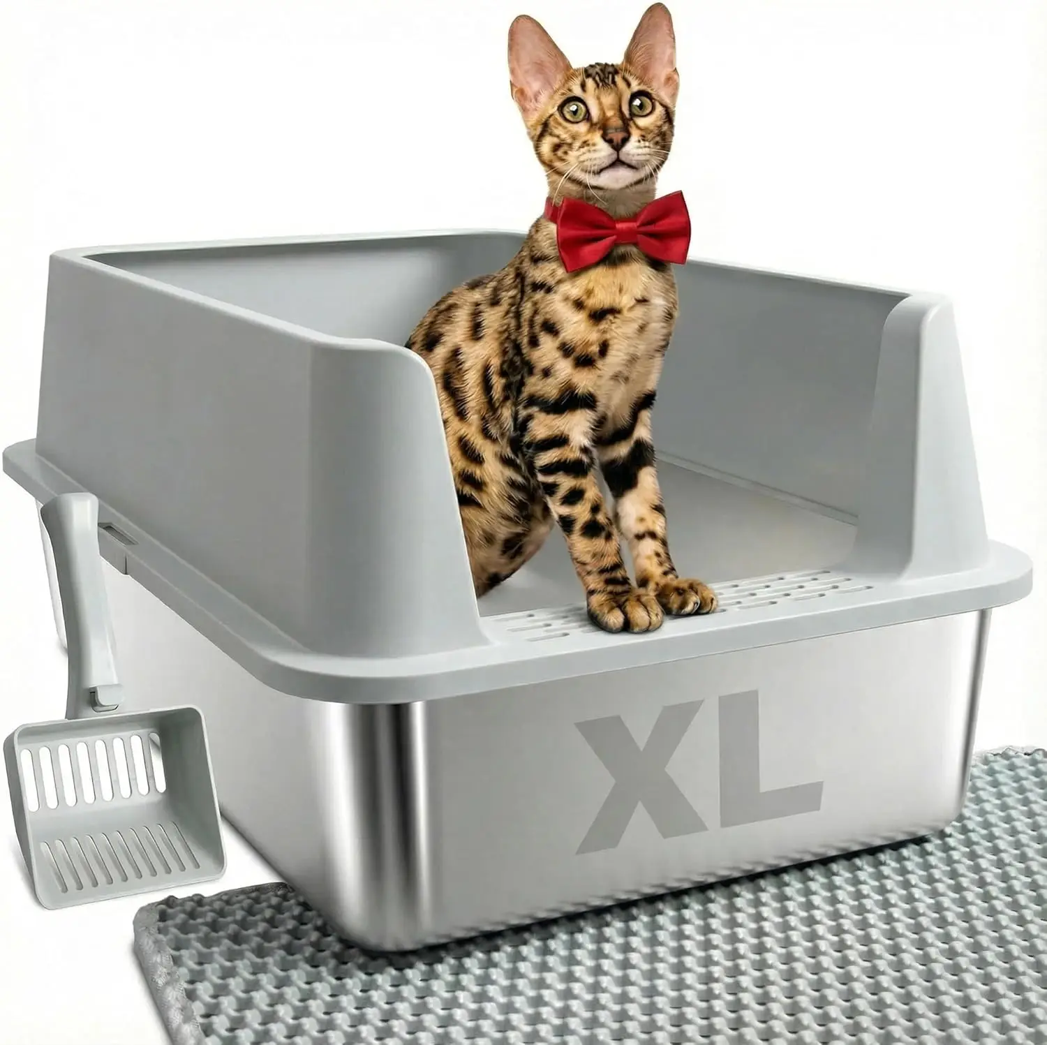 

Лоток для кошачьего туалета XL из нержавеющей стали с крышкой, высокий, для крупных кошек, защита от протеканий, легко чистится