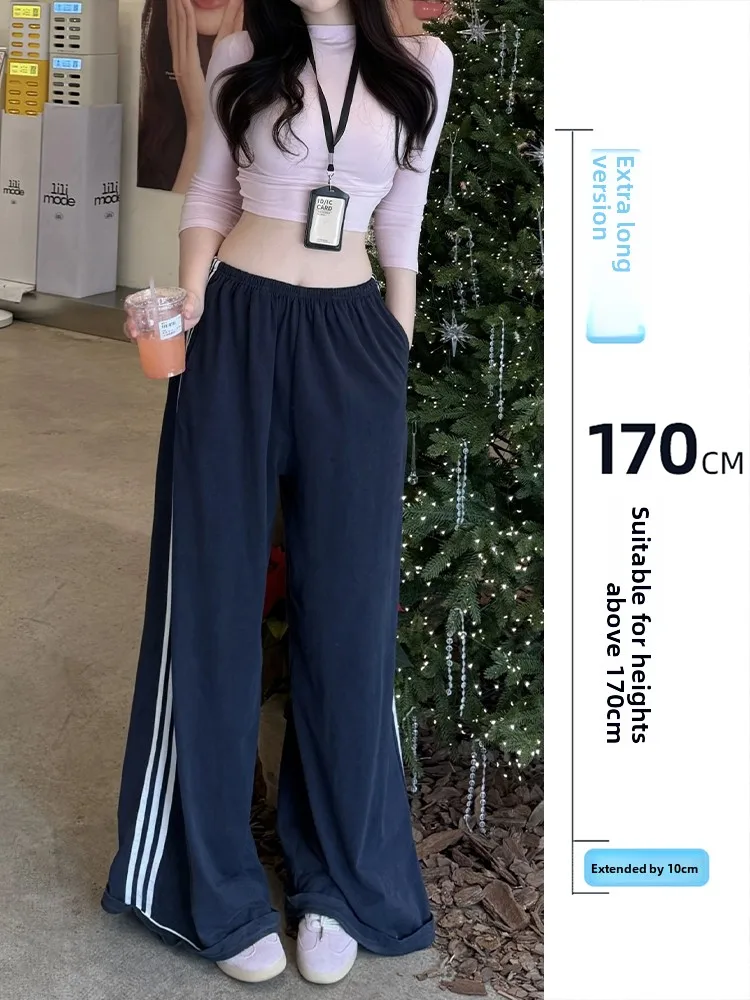 

Tall Women's Striped Wide Leg Pants Casual American Sle Loose Fit Spring Autumn Extended Version Street Faion Spor Look
