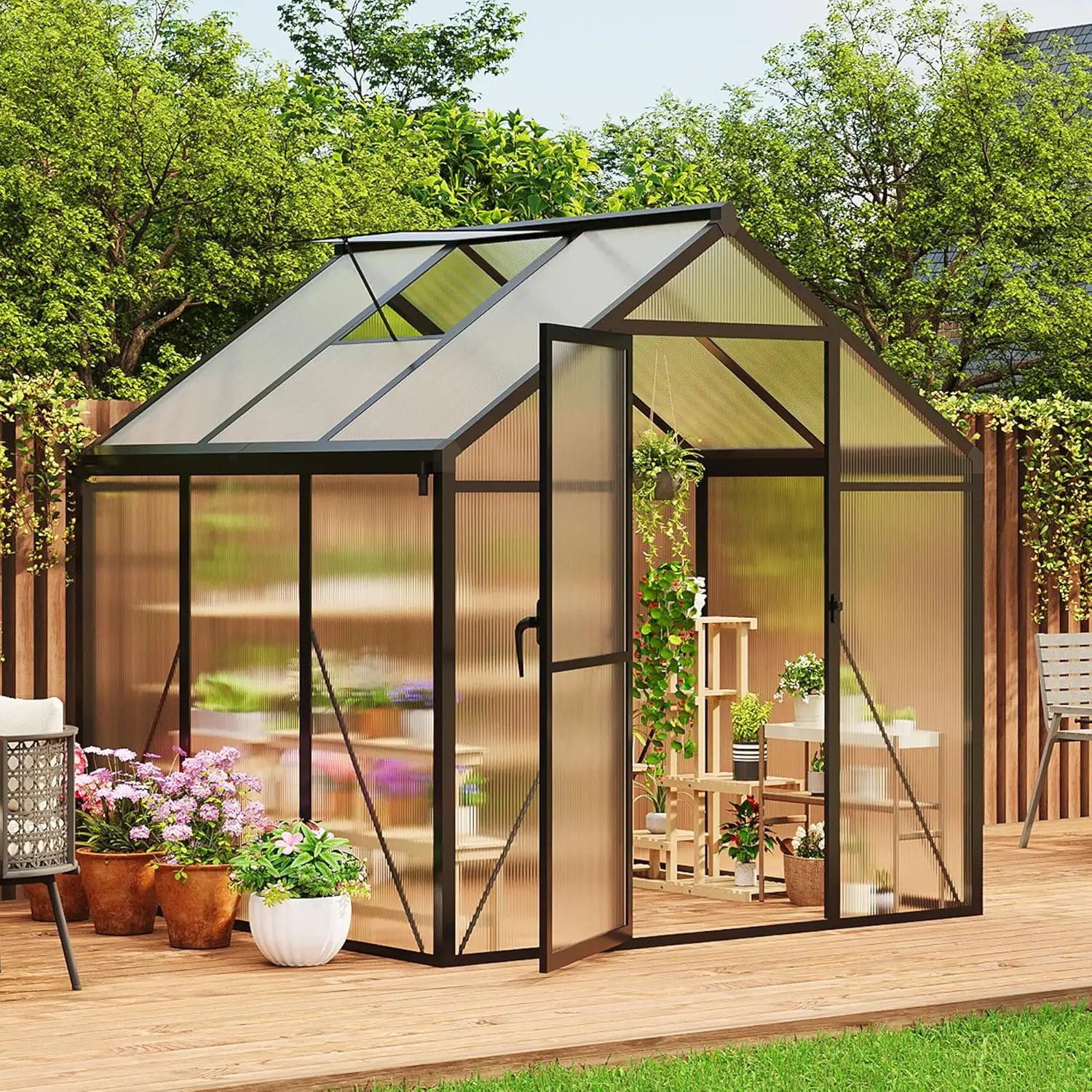 

6×6 FT Polycarbonate Greenhouse – Heavy Duty Walk-in Greenhouses for Outdoors, Winter Garden Planting with Enhanced, Custom