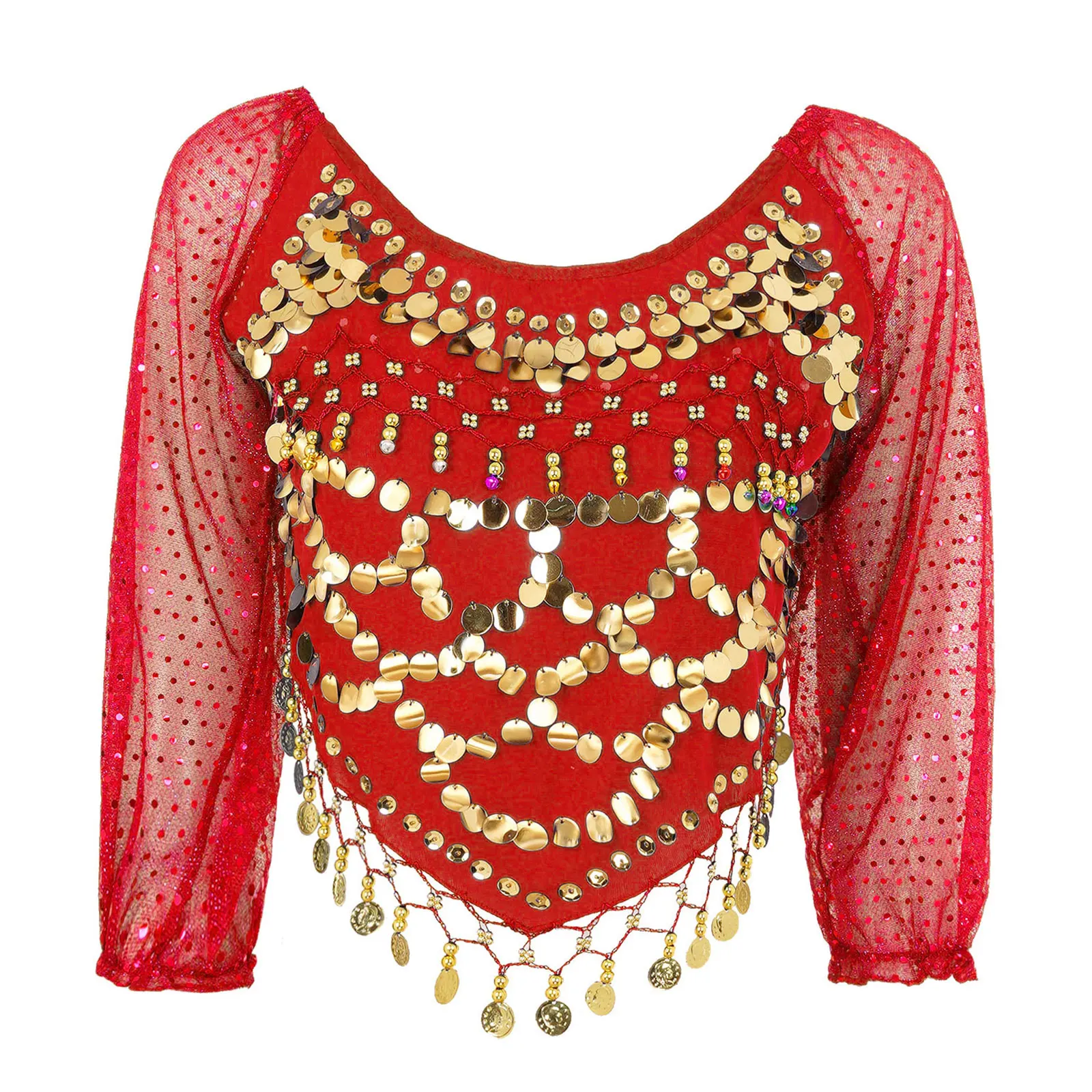 

Radiant Belly Dance Set Womens Sequin Tassels And Lace Up Back Crop Top with Pants for Lyrical Exotic Modern Dance Performance
