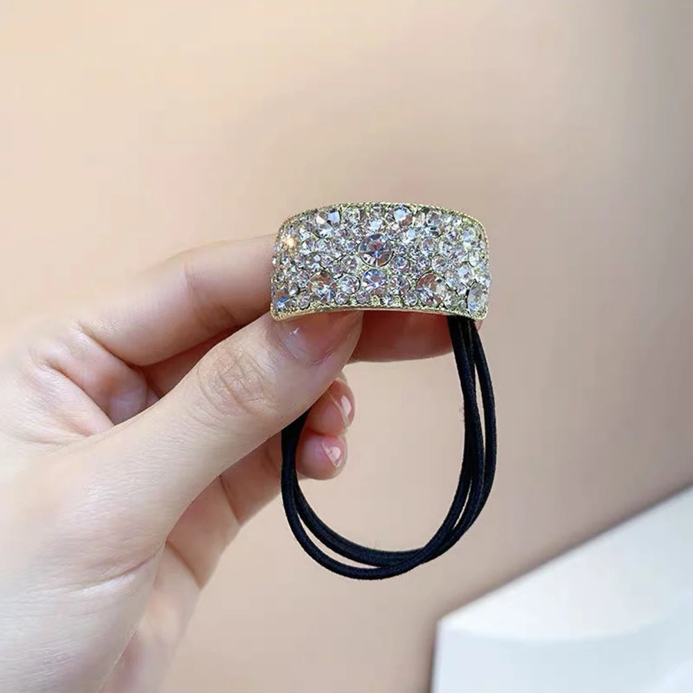 Shiny Crystal Rhinestone Thick Hair Circle Hair Rope Diamond Sweet Head Rope High Elastic Rubber Band Headdress Hair Accessories