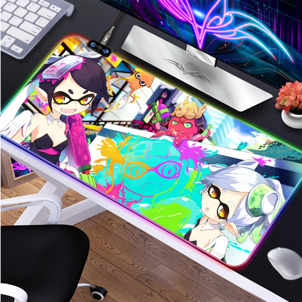 900x400x3mm RGB Gaming Mousepad Mats for PC Mouse Pad Anime Splatoon 2 Computer Keyboard Mat Rubber Soft Desk Mat Under Mouse