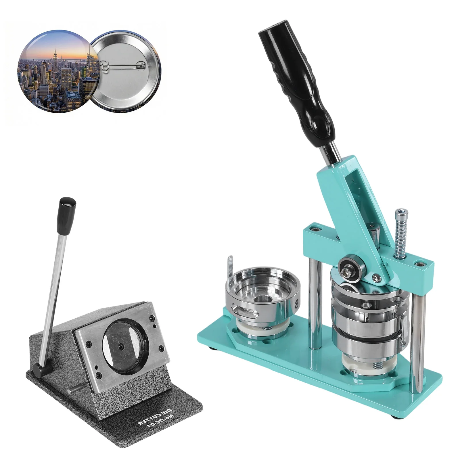 

Пресс для изготовления значков и кнопок DIY, круглый, 2.28x2.28 дюйма, с резаком для бумаги + 100 шт. материалов, для вечеринок и бизнеса