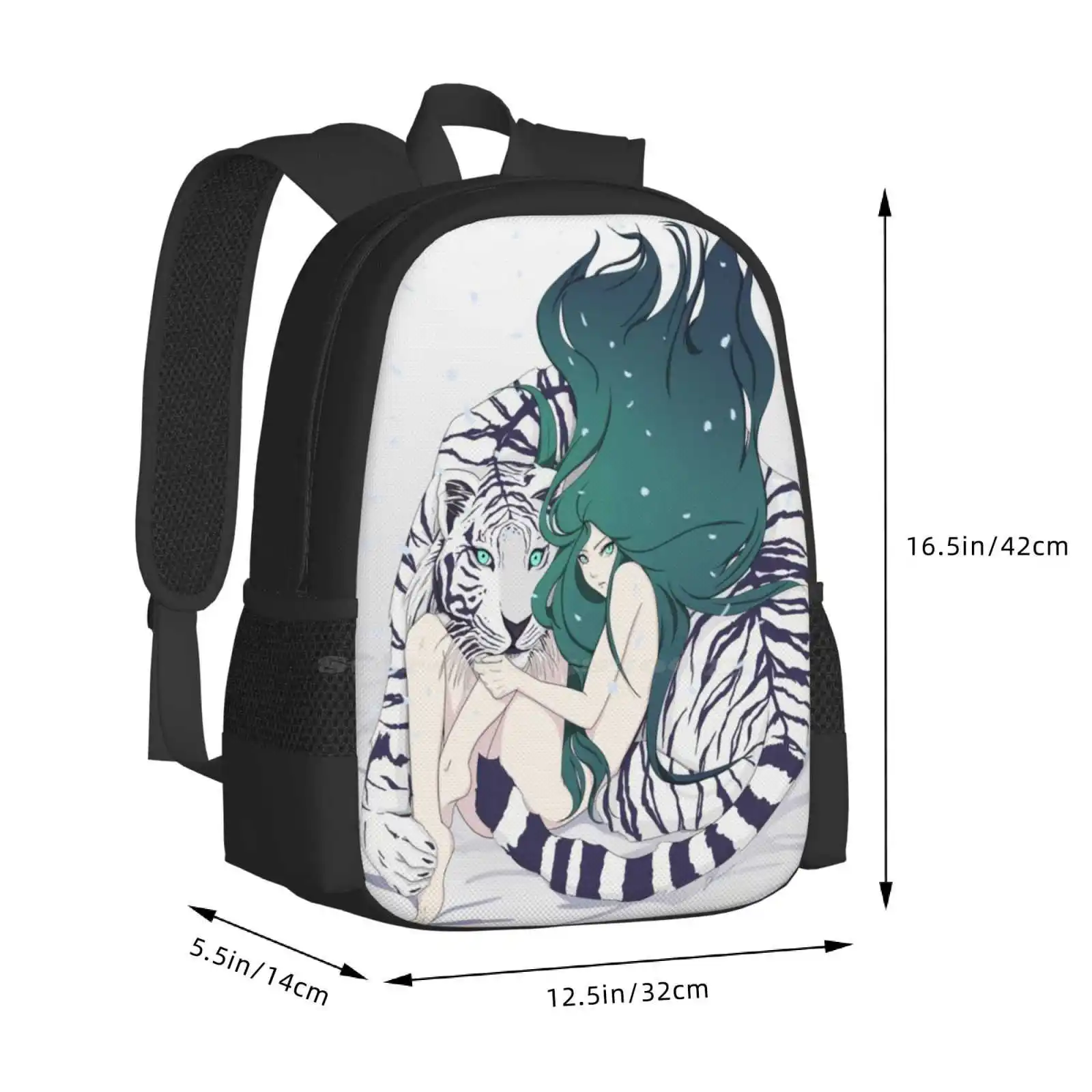 Frosty Goddess School Bags Travel Laptop Backpack White Tiger Anime Girl Manga Girl Goddess Nature Animal Tigress Anime Tiger