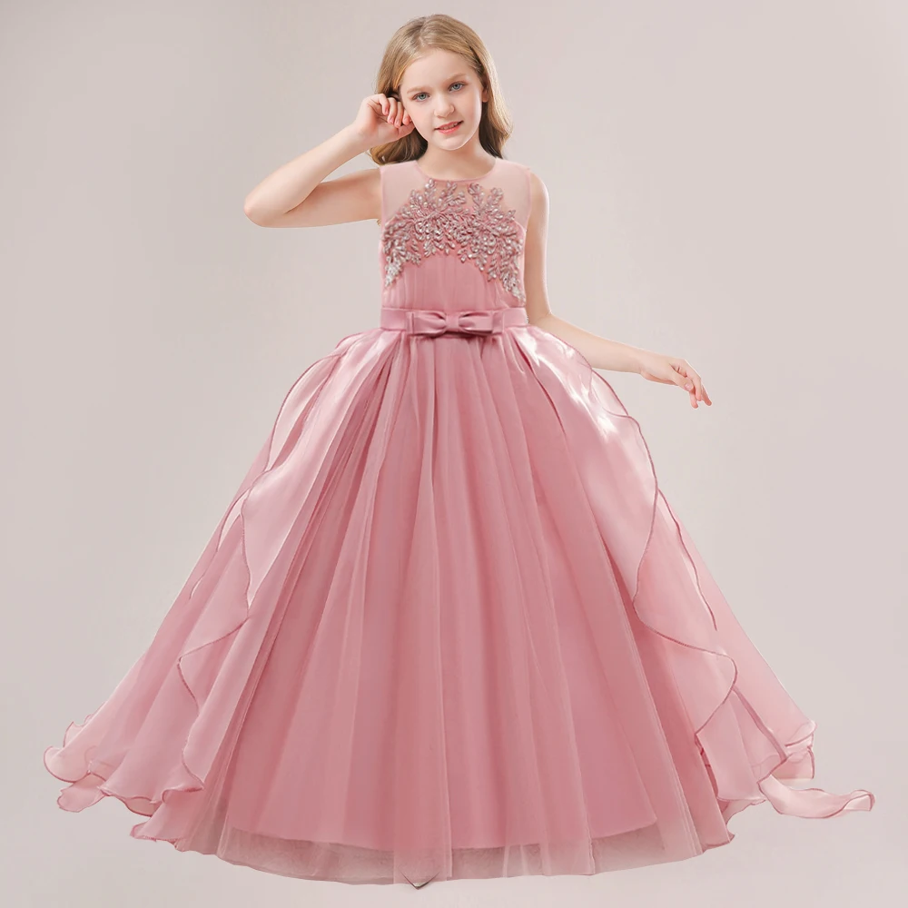 

Flower Girls Bridesmaid Dresses For Wedding Party Gown Elegant Kids Trailing White Princess Dress Long Formal Evening Customized