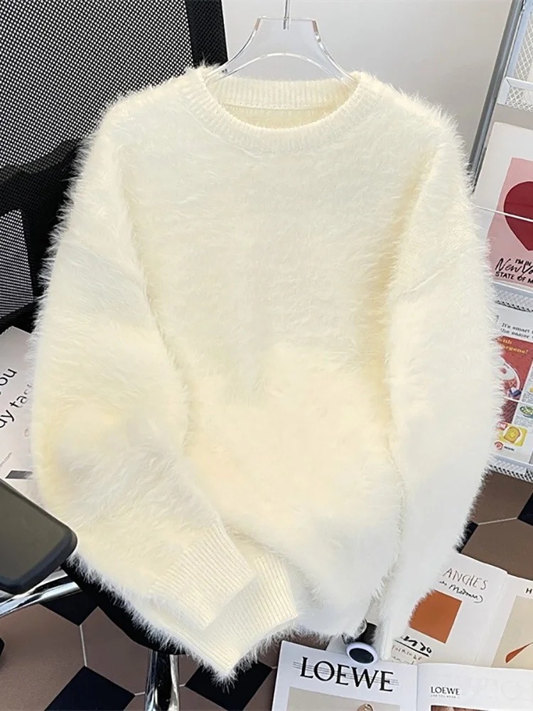 

Soft Mink Sweater Loose round Ne Knitted irt Autumn Winter Lazy Sle Couple Clothes Women's Men's Casual Faion Polyest...