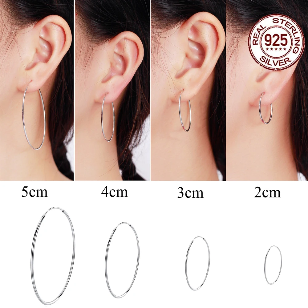 

CWWZircons Exaggerated S925 Sterling Silver Big or Small Thin Circle Hoop Earrings for Women Fine Birthday Party Jewelry SE017