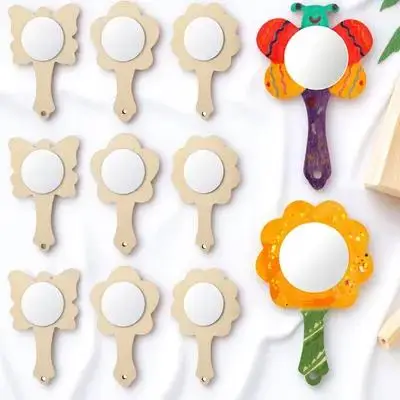 18Pcs DIY Wooden Mirrors Small Craft Mirror Set for Kids Safe to Use and Decorate with Glitter Mirrors Small Wood Mirror