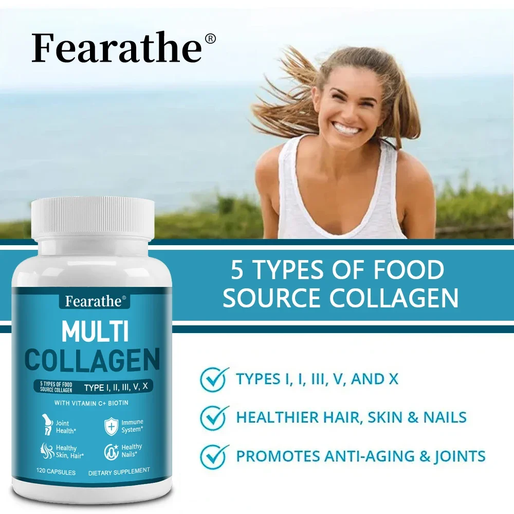 Premium Multi-Collagen Peptides - Collagen for Skin, Hair, Nails & Joints, Vitamin C, Biotin, Gluten Free, 120 Collagen Capsules