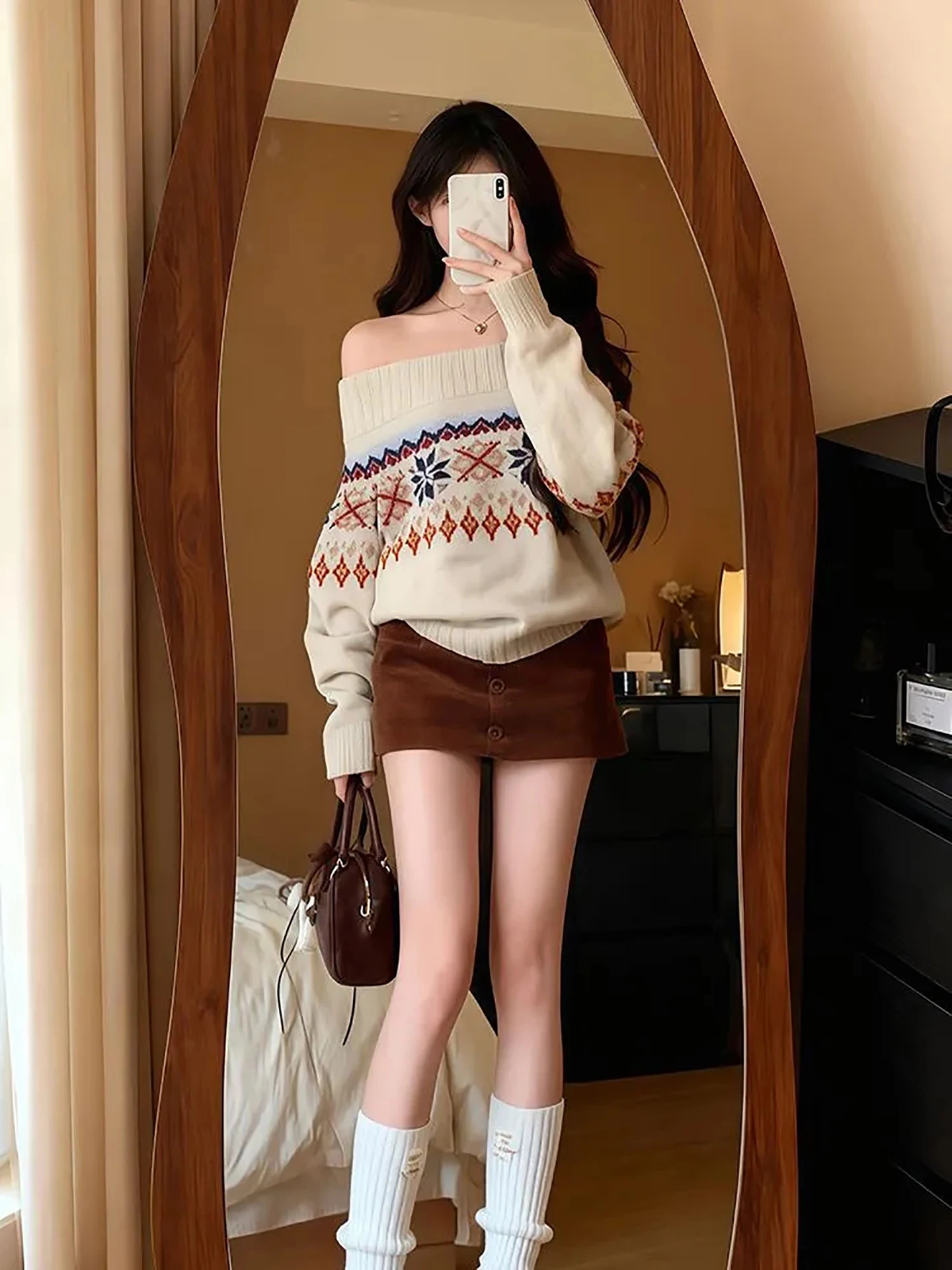 

Loose Knitted Sweater Women's Winter New Sle Korean Lazy Sle One-oulder Slimming Soft Cozy Base irt Fair Island Tassel