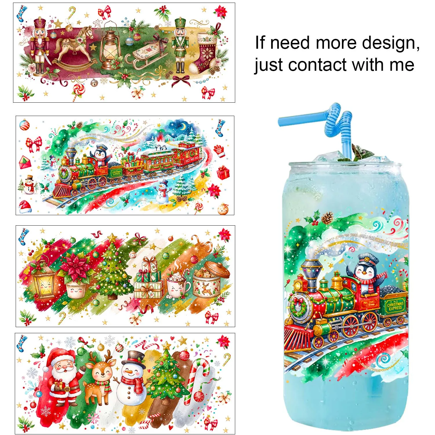 1/5 Sheets Happy Christmas Theme 16oz UV DTF Sticker Waterproof DIY Decals 3D transfers uvdtf stickers 16oz uv dtf cup wraps