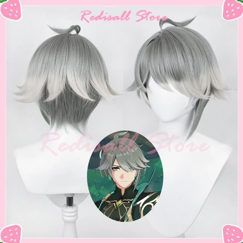 

Sumeru Al haitham Cosplay Wig Dark Gray Short Straight Heat Resistant Hair Game Role Play Side Bangs