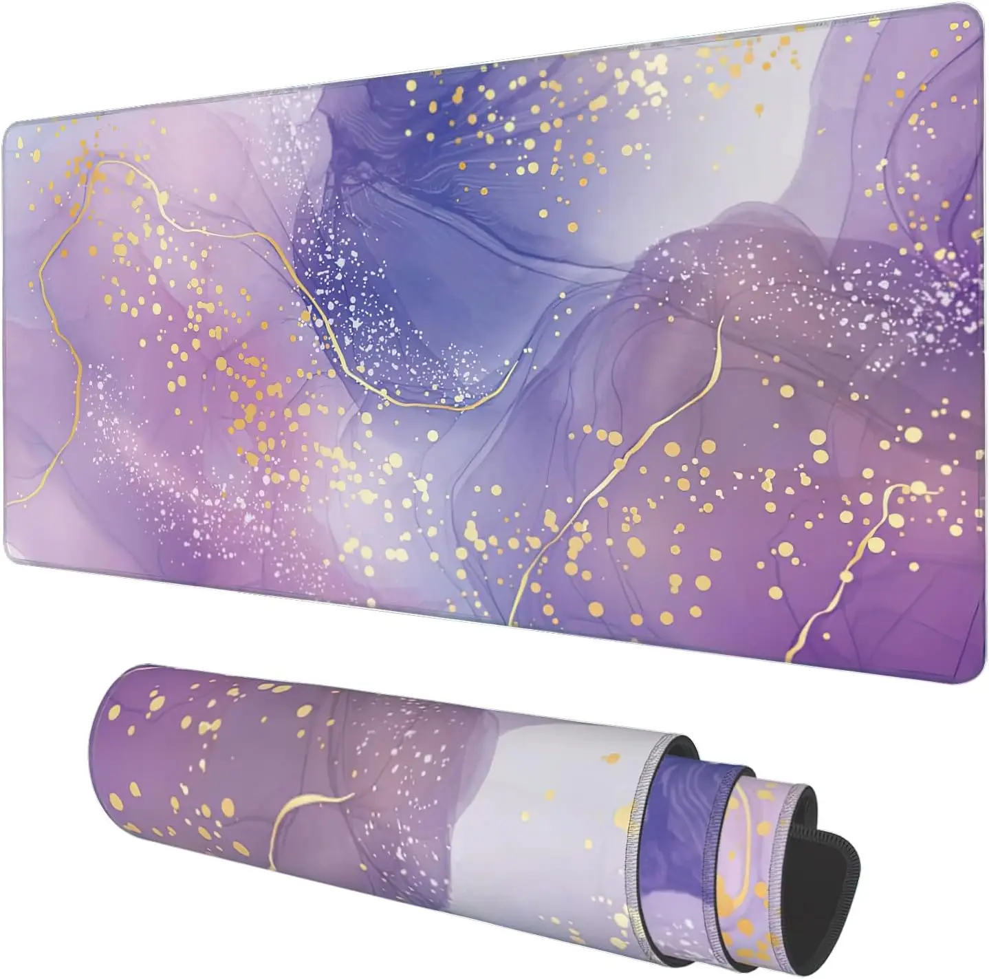 Purple Rose & Lavender Liquid Marble  Mouse Pad – Non-Slip, Stitched Edges for Gaming & Office