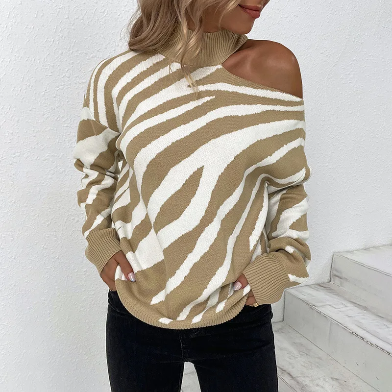 Sweater Pullover Off The Shoulder Tiger Sweater Women Design Sense Joker Temperament Elegant Clothing