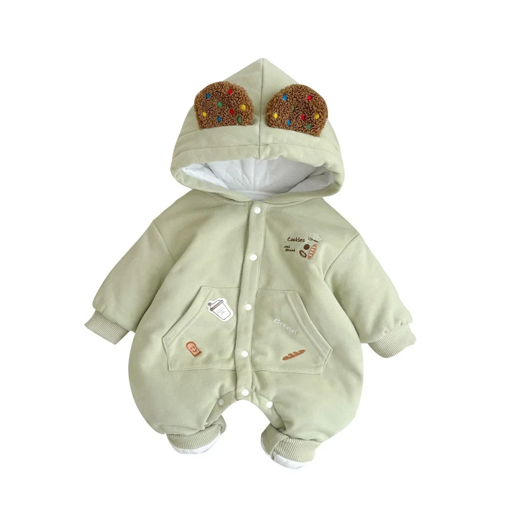 2024 Winter neu in Kinder Baby Mädchen Jungen Cartoon Modellierung Outfits, Kleinkind Kleinkind verdicken Kapuzen Overalls Strampler 0-2Y