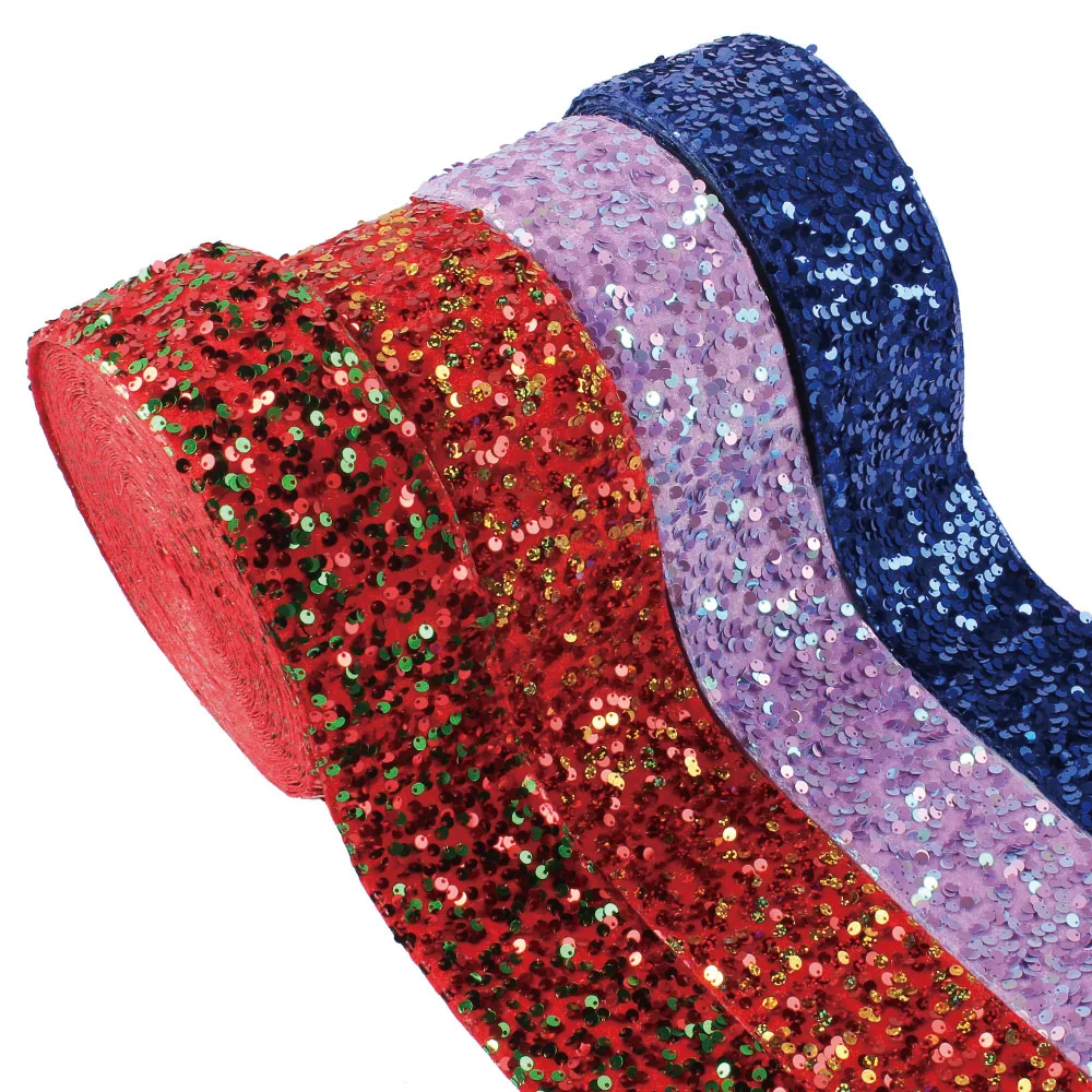 5Yards/lot Red Navy Purple Blue Sequin Ribbon 75mm 3\'\' for Bows DIY Accessories Supplies Crafts Materials