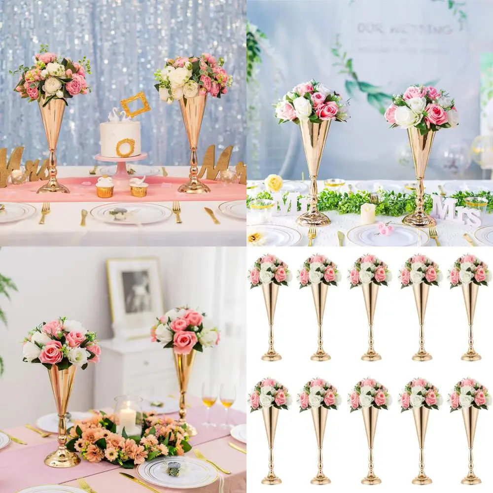 

Набор из 10 металлических подставок для цветов для свадеб, 14 высоких ваз-труб, элегантные центральные элементы для стола для мероприятий и домашнего декора