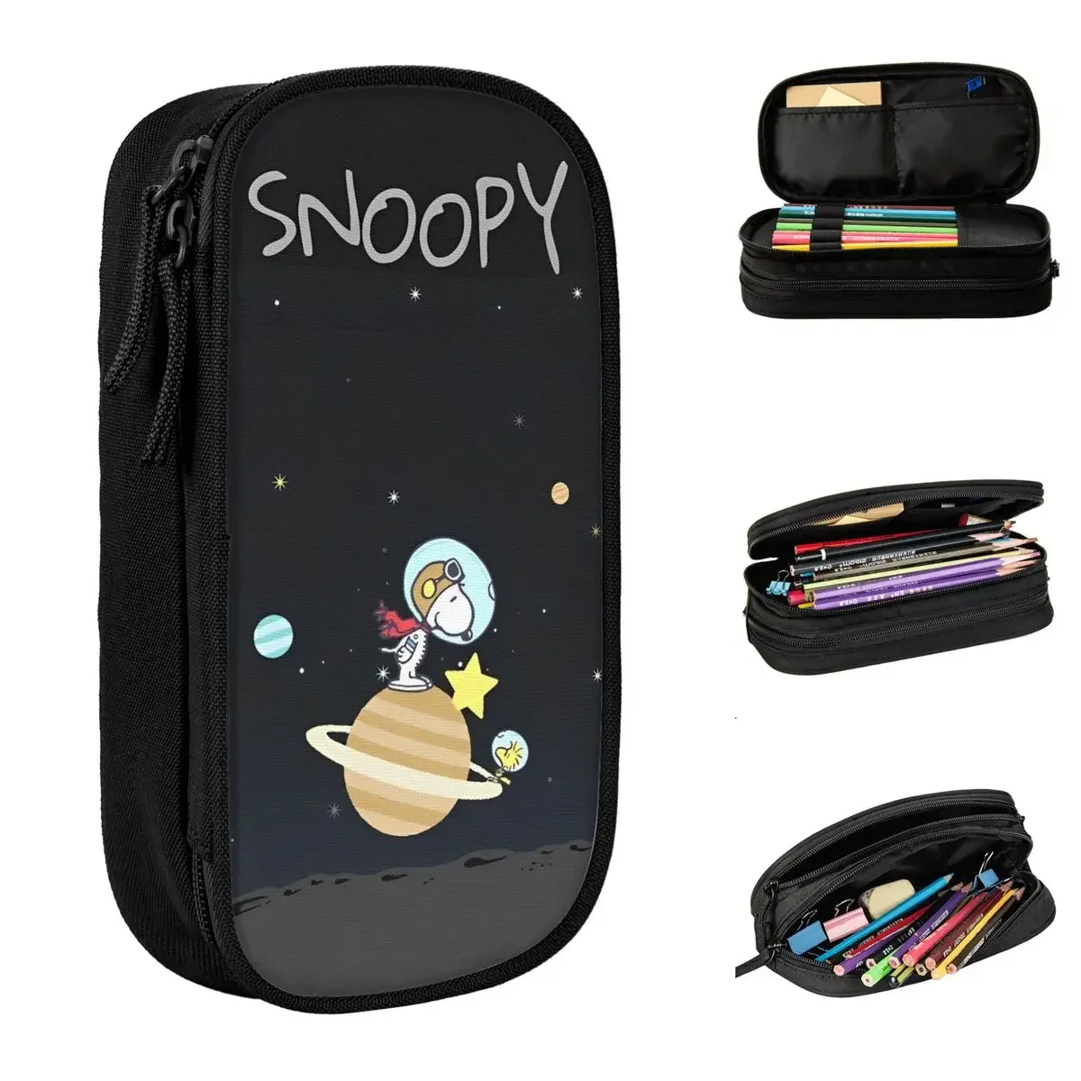 

Peanuts Snoopy Astronaut Woodstock Pencil Case Cartoon Cute Pen Holder Pencil Bags Girl Boy Large Storage Zipper Pencilcases