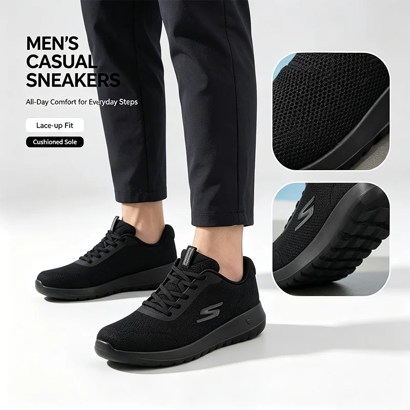 Skechers Official Genuine Men Slip-On Walking Shoes GO WALK FLEX Men 216281-BBK Lace-Up  Ushioned Sole Everyday Sneakers