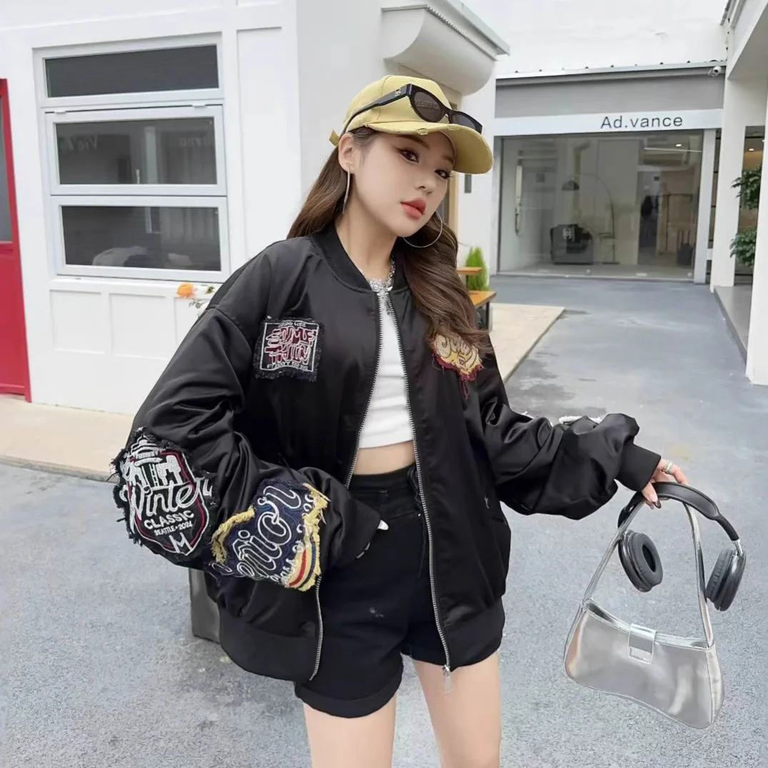 European Style Trendy Brand Baseball Jacket for Women Spring and Autumn Heavy Embroidery High-end Loose Fit Flight Jacket