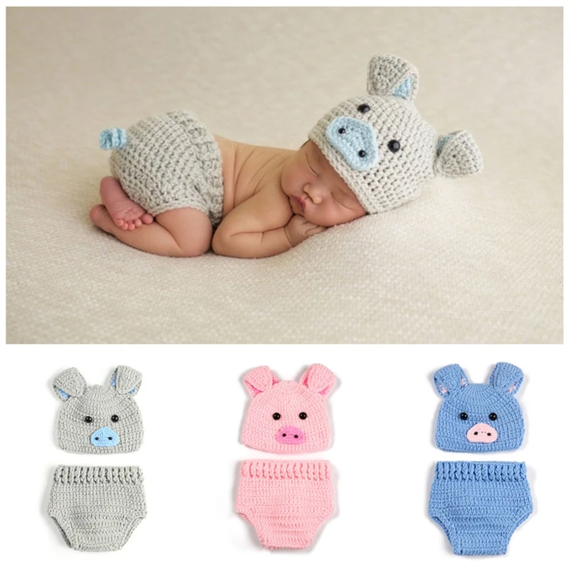 3/2 Pcs/set Newborn Photography Props Costumes Baby Crochet Knit Hat Pants Football Set Baby Photo Shooting Clothing 0-3 Months