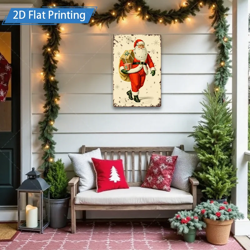[2D FLAT] 1 cartel de metal vintage Papá Noel 2D impresión plana arte de pared de metal