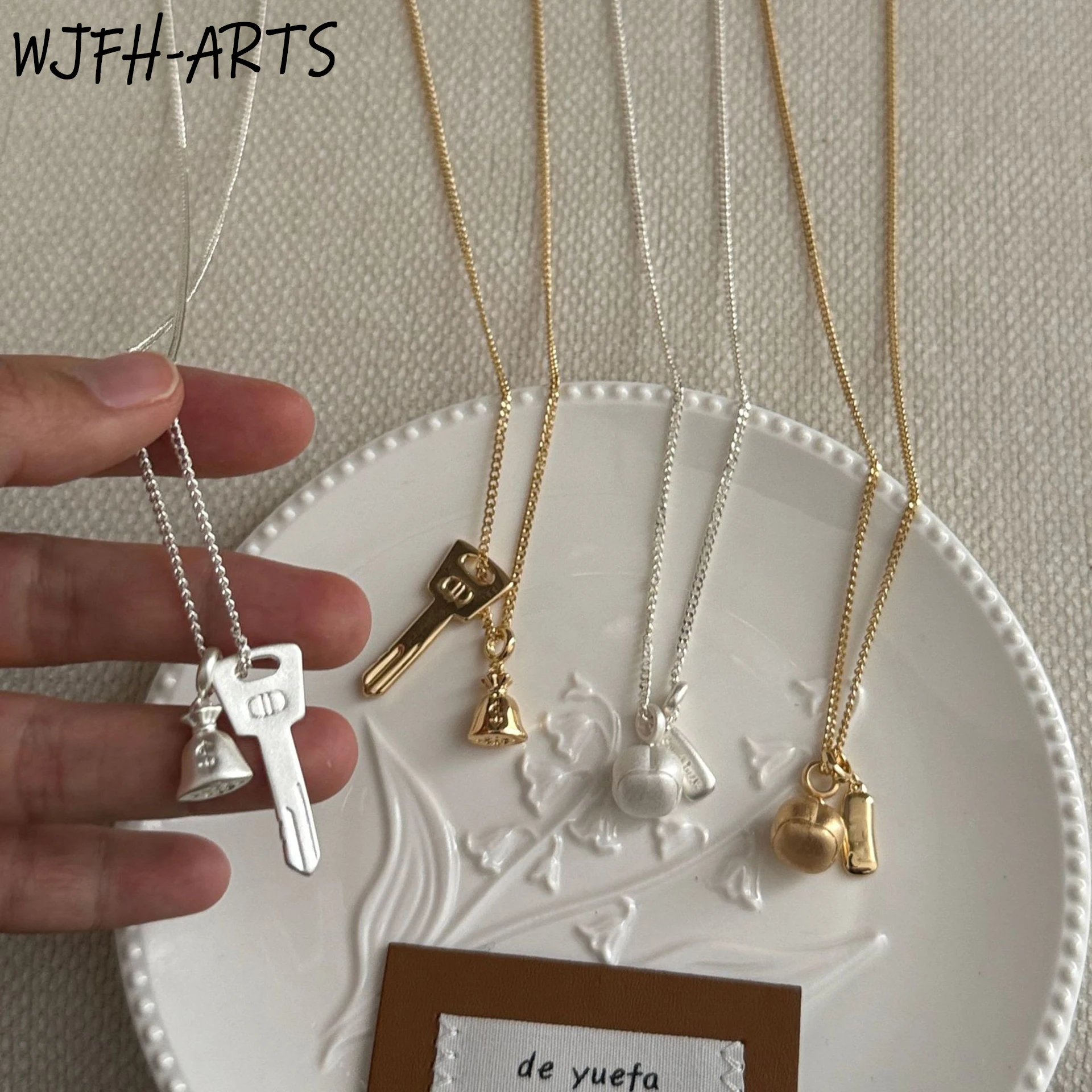 

WJFH-ARTS Creative Key Money Bag Gold Bar Lucky Bag Shape Design Pendant Necklace For Women Fun Trendy Long Sweater Chain Gifts