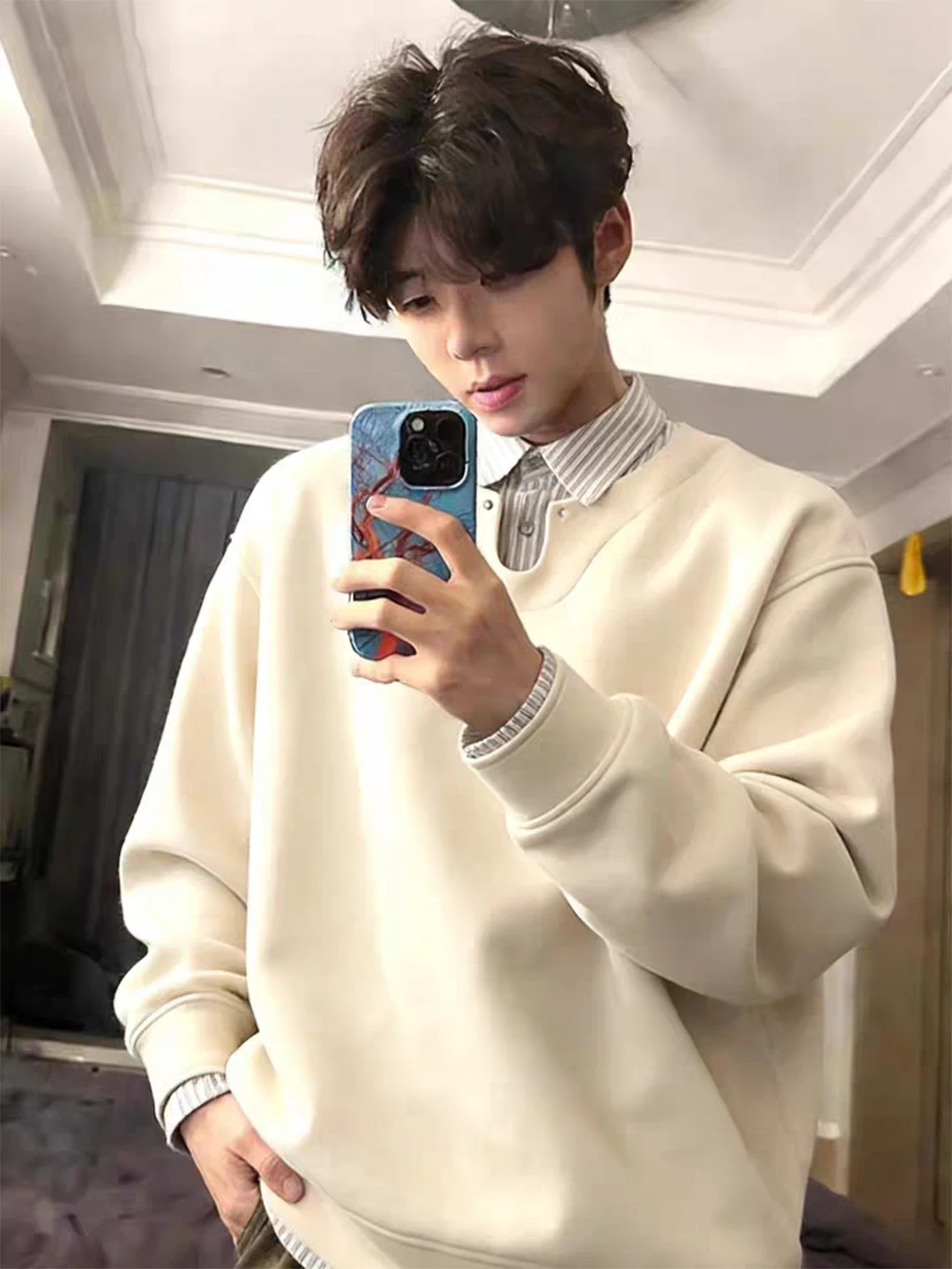 

Cleanfit American Sle Long Sve irt Hoodie Men Spring Heavyweight College Wind Inner Wear Top Youth Trend Casual Wear