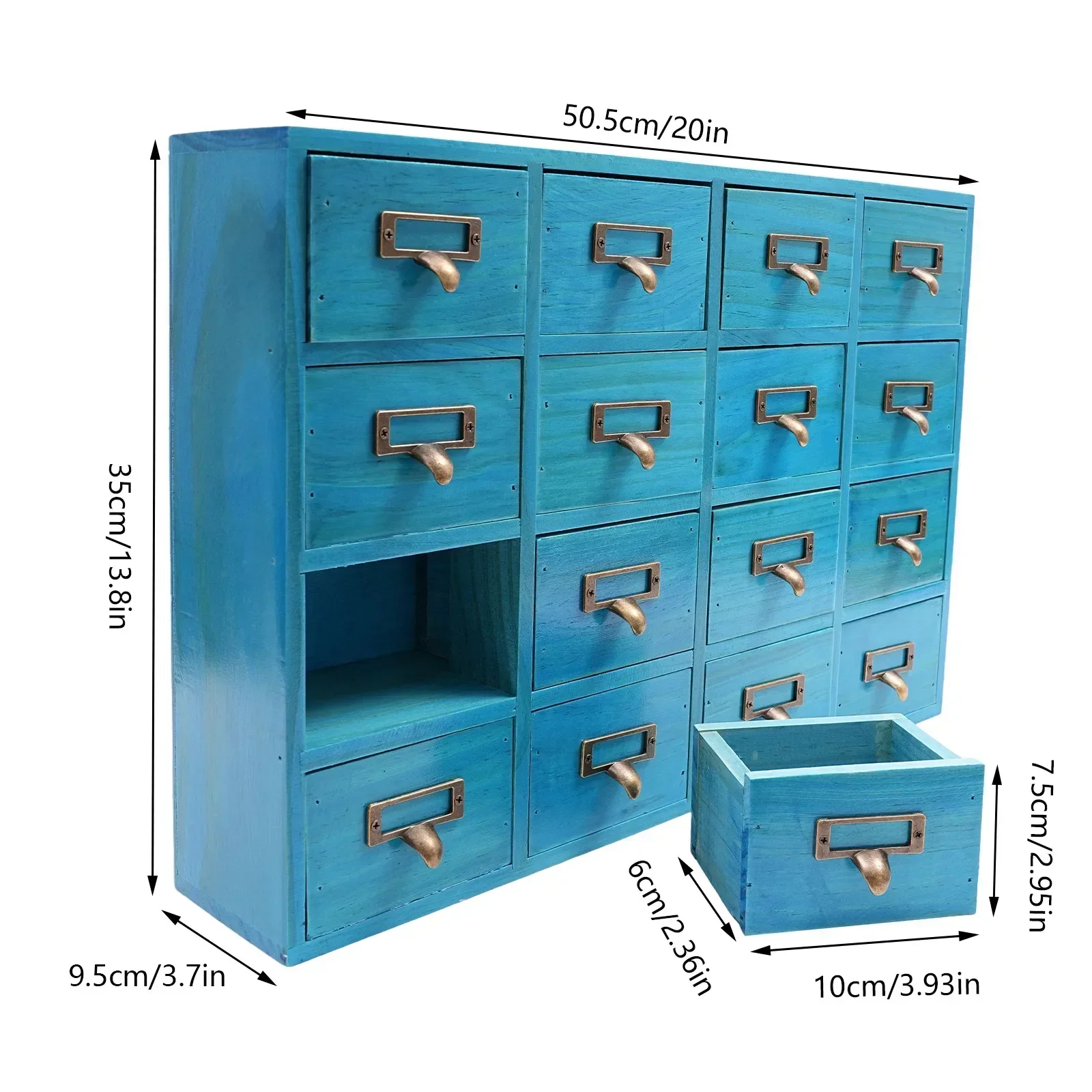 Medicine Cabinet Side Cabinet w/16Drawers -Drawers for Pharmacy Jars, NEWEST Household Medicines and Small Items in General Blue