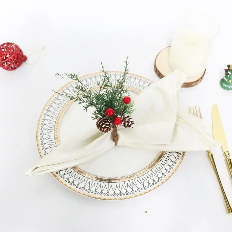Christmas Cedar Jute Lace Napkin Rings Set Handmade Craft Tableware For Holiday Party Dinner New Year Decorations