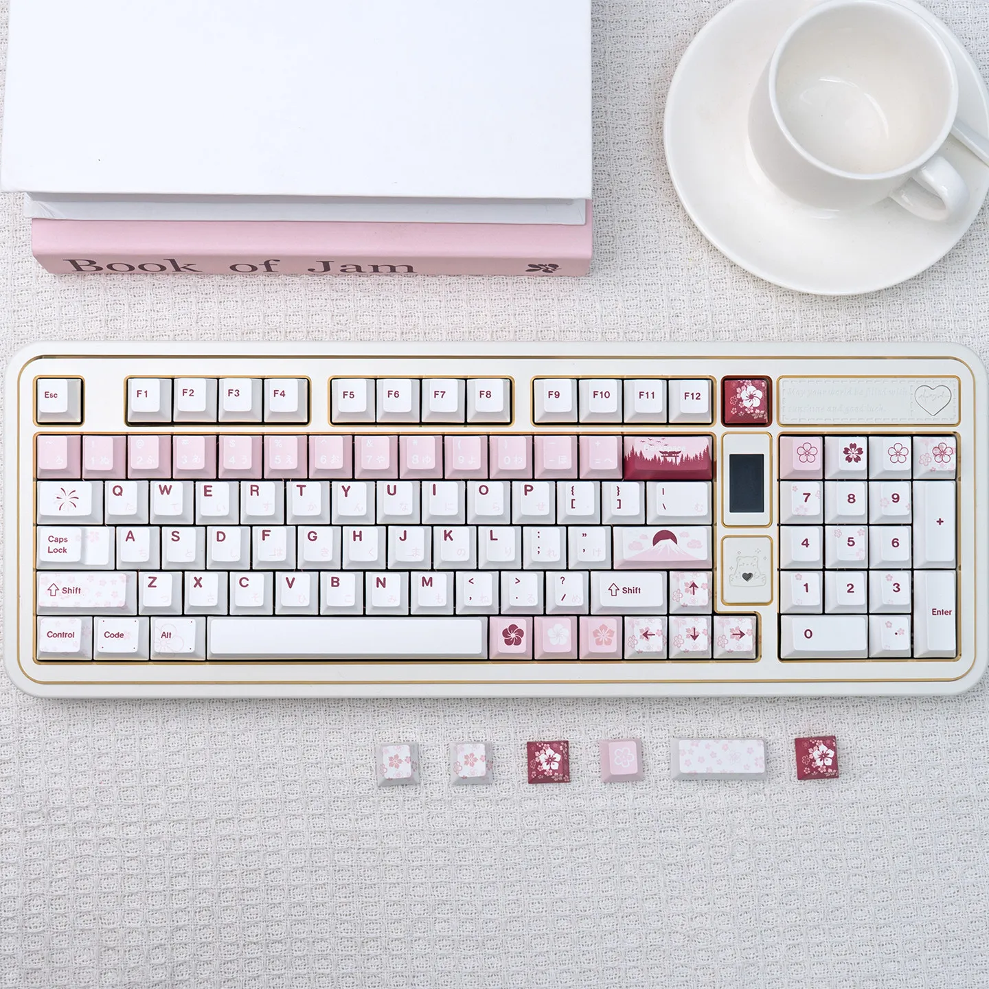 Pink Janpanese Keycaps Dye-Sublimation Cherry Profile PBT Keycaps Sakura keycaps For MX 64 87 96 104 Mechanical Keyboard