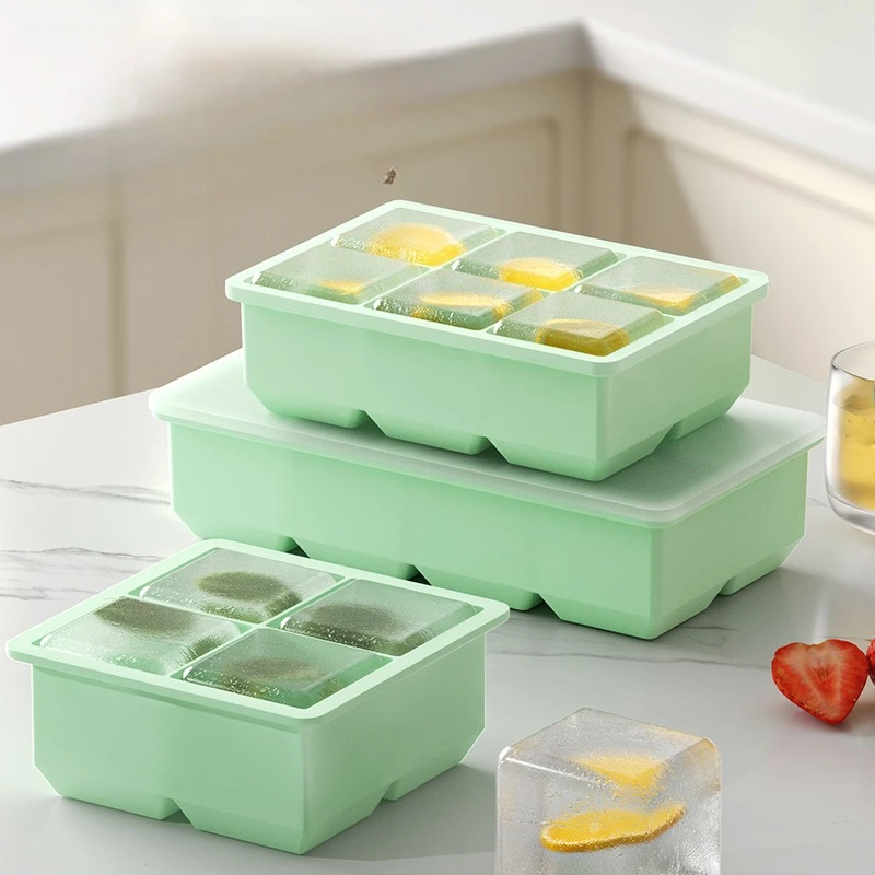 Large ice cube mold Ice grid Ice box Soft silicone Large frozen square ice Household food-grade artifact Abrasives