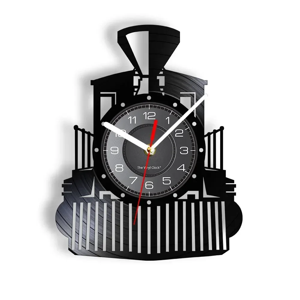 Retro Steam Locomotive Vinyl Record Wall Clock Home Decoration Track Railway Train Model Design Silent Quartz Wall Watch