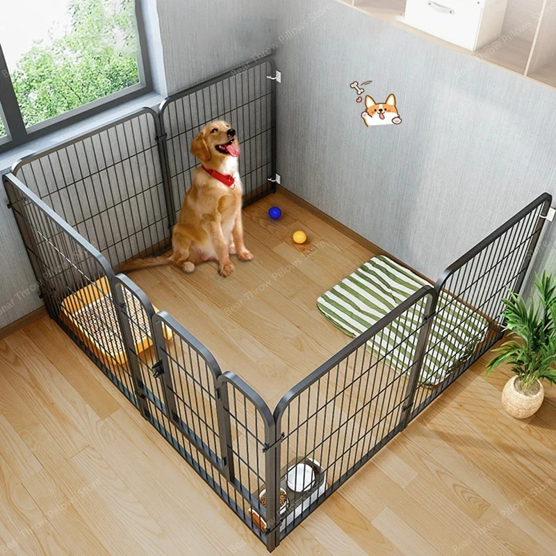 

Modern Wrought Iron Dog Fences Pet Fence with Dog Door Home Indoor Cat Cages Large