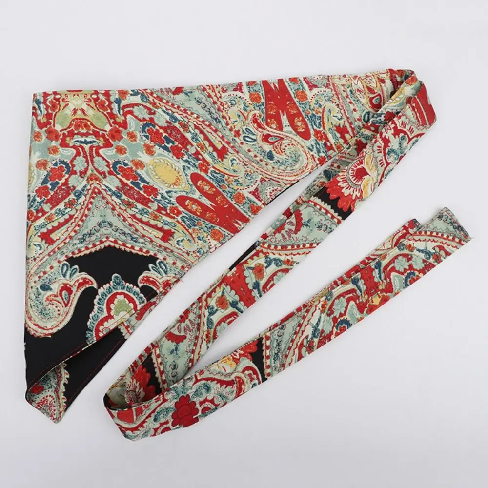 Chinese Style Ethnic Triangular Waistband Tassel Embroidered Printing Floral Triangular Belt Exquisite Clothing Accessories