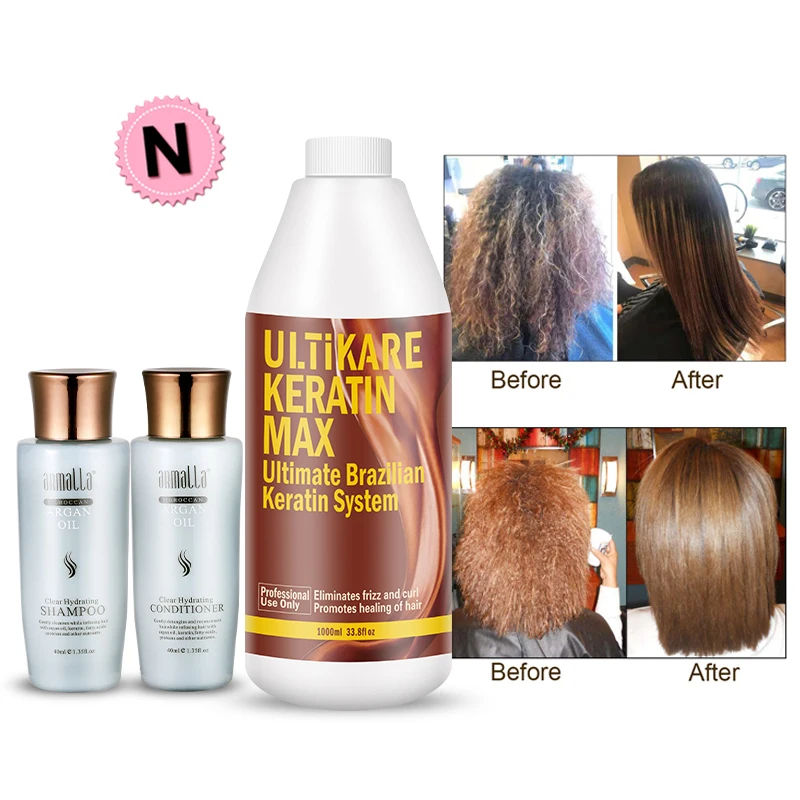 Professionelles Ultikare 1000 ml brasilianisches Keratin in der Haar- und Kopfhautbehandlung + Mini-Reise-Arganöl-Haarshampoo und Spülungsset