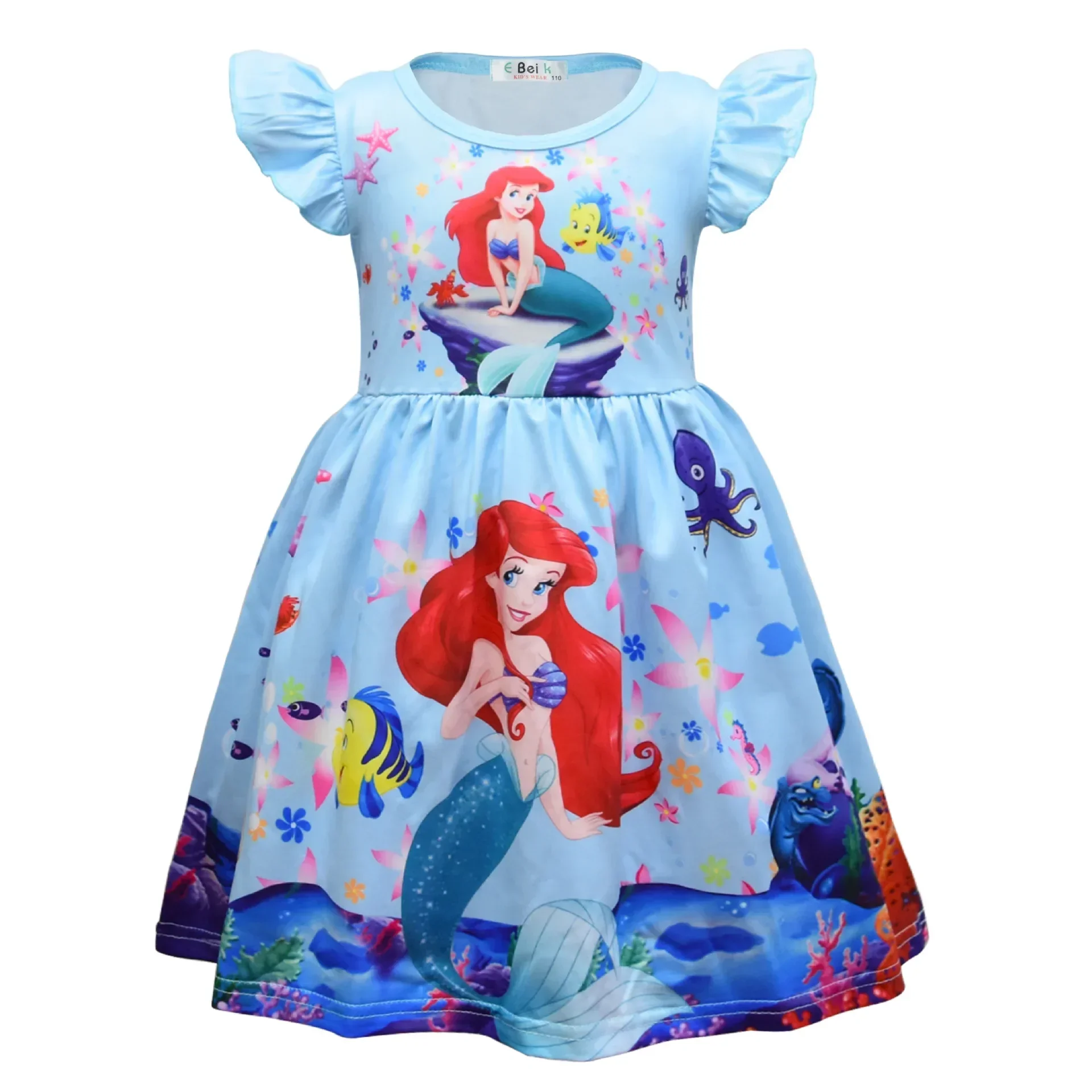 

Disney Mermaid Princess Girl Dress children Fly Sleeve Dress Y2K Summer Sleeveless T-Shirt Dress