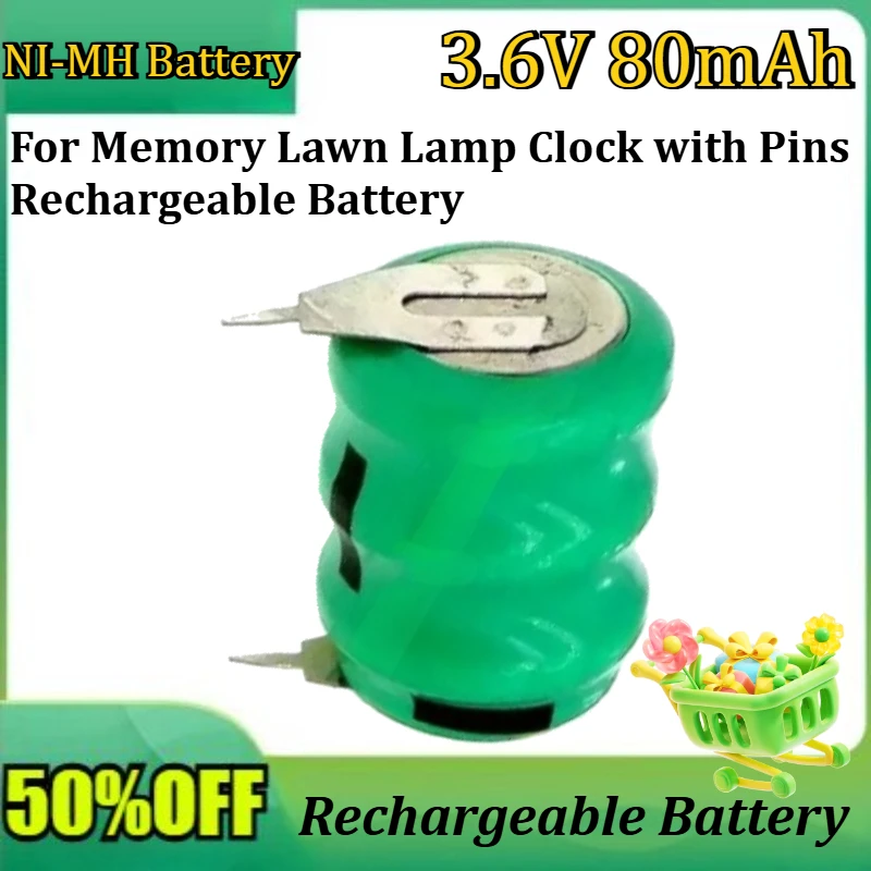 

New 3.6V 80mAh NI-MH High Quality Batteries for Memory Lawn Lamp Clock with Pins Rechargeable Battery
