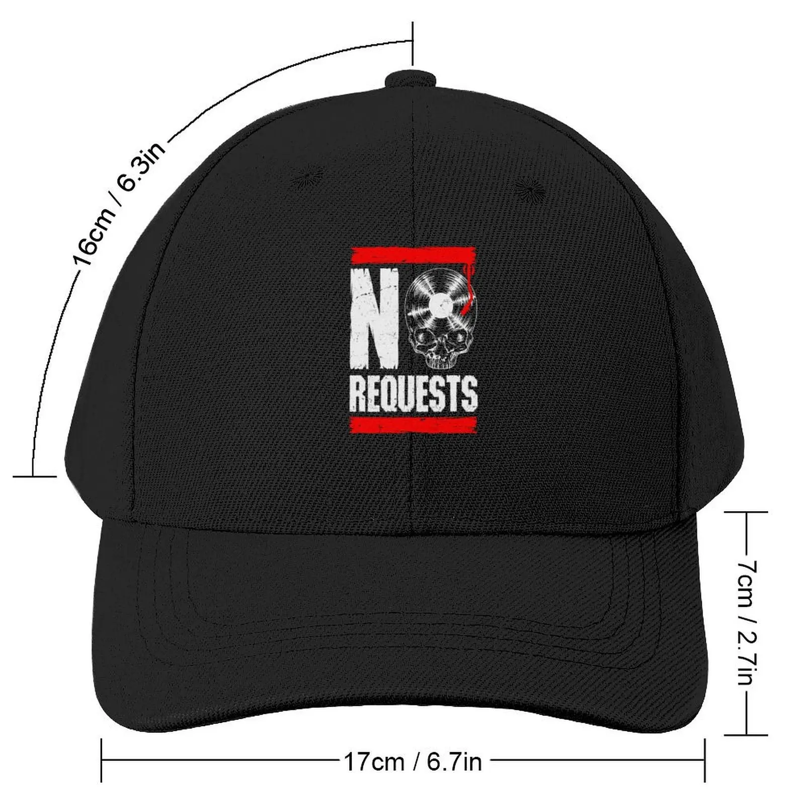 No Requests DJ Turntable Vinyl Record Gothic Skull Baseball Cap Rugby Trucker Hat Boy Women's