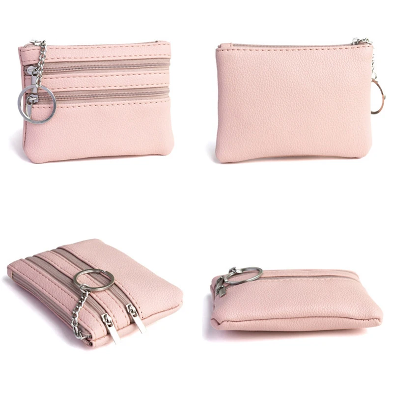 1 Stück, verschiedene Modelle, Damen-Geldbörse aus Leder, mit 3 Reißverschlüssen, Münztasche, Geldbörse, Schlüsselanhänger, Karten- und Bargeldhalter, Geldbörse für Kleingeld. – Detail 8