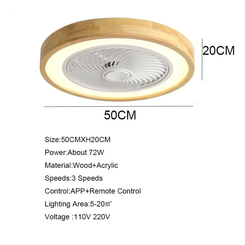 Wood Ceiling Fans Remote Control 110V 220V Round LED Fan For Living room Dining room Bedroom 20Inch Simple Modern Fans Lighting