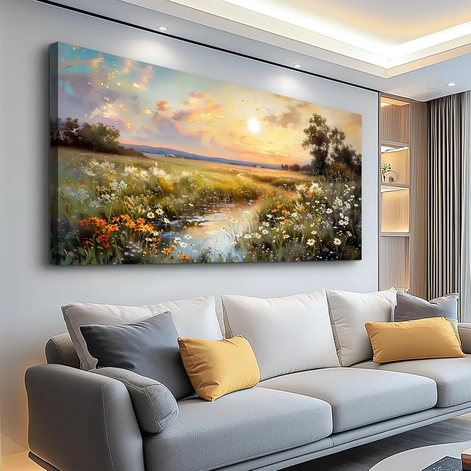 

Винтажная картина на холсте с изображением полевых цветов для декора гостиной, спальни, офиса — готовая к подвешиванию картина с природным пейзажем