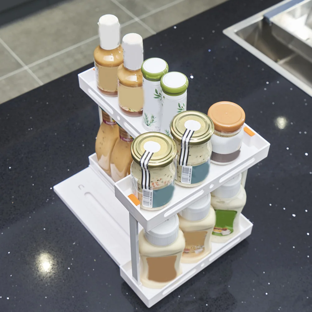 

Kitchen Pull-Out Storage Organizer High Height White Kitchen Cabinet Organizer Under Sink Storage Rack Double Layer Spice Rack