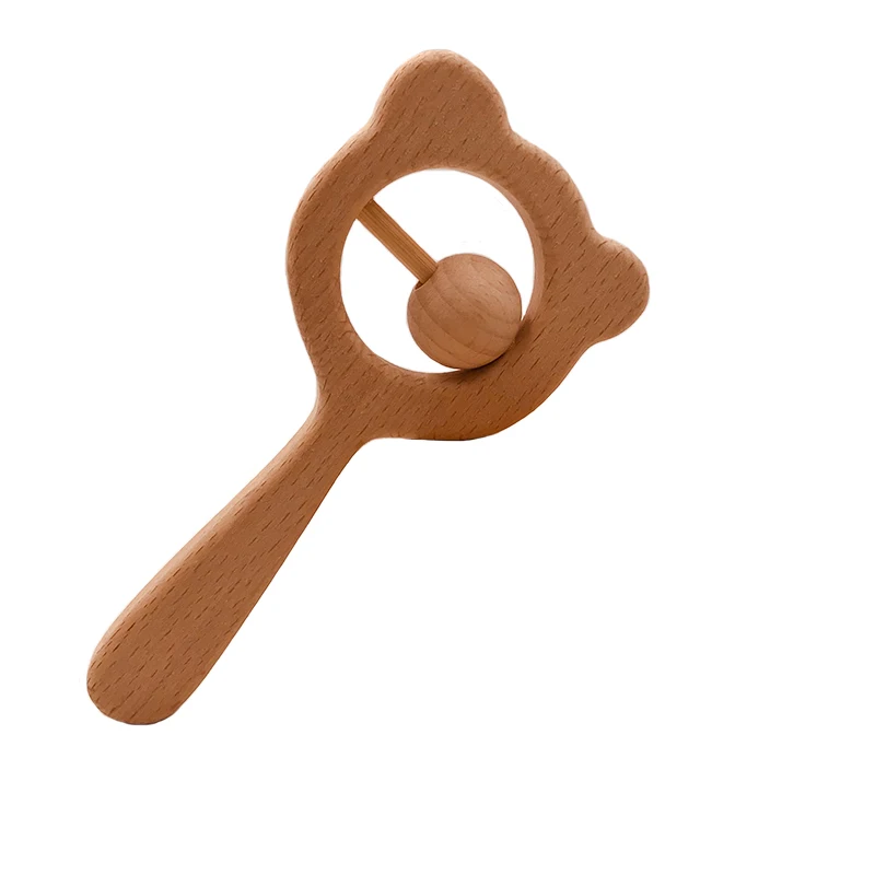 ABCPICK Eco-Friendly Natural Beech Bear Hand Montessori Toy Wood Ring Rattles Sensory Playing Gym Charms Jewelry Accessories