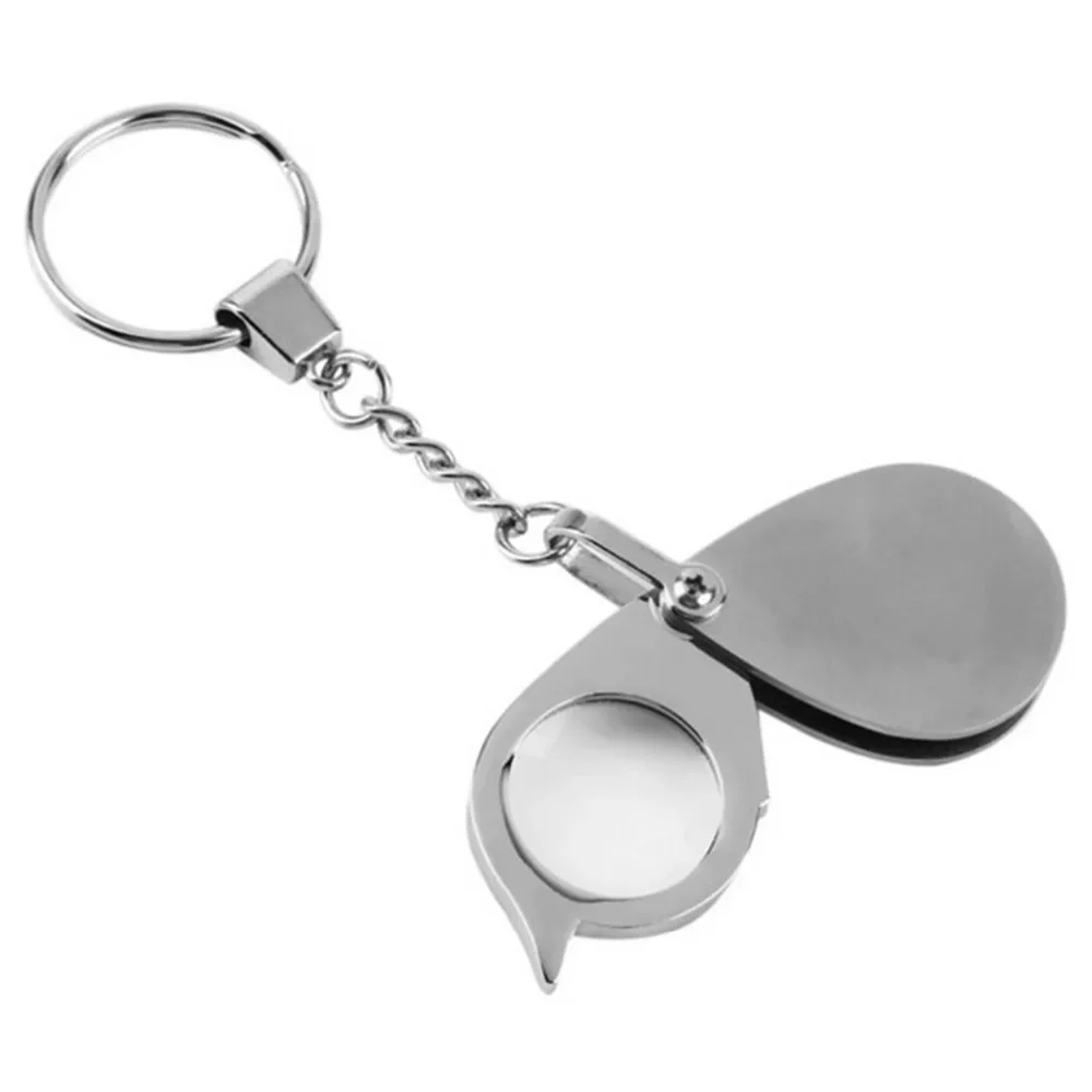 Handheld Loupe Folding Pocket 10X Magnifier Loupe Magnifying Glass Lens With Keychain Portable Metal Silver EDC Magnifier