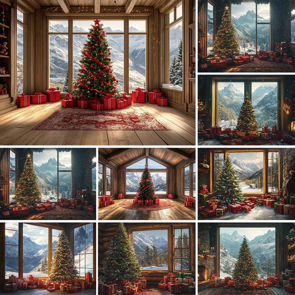

Photography Background Winter Christmas Window Gifts Xmas Tree Kids Family Holiday Portrait Decor Backdrop Photo Studio