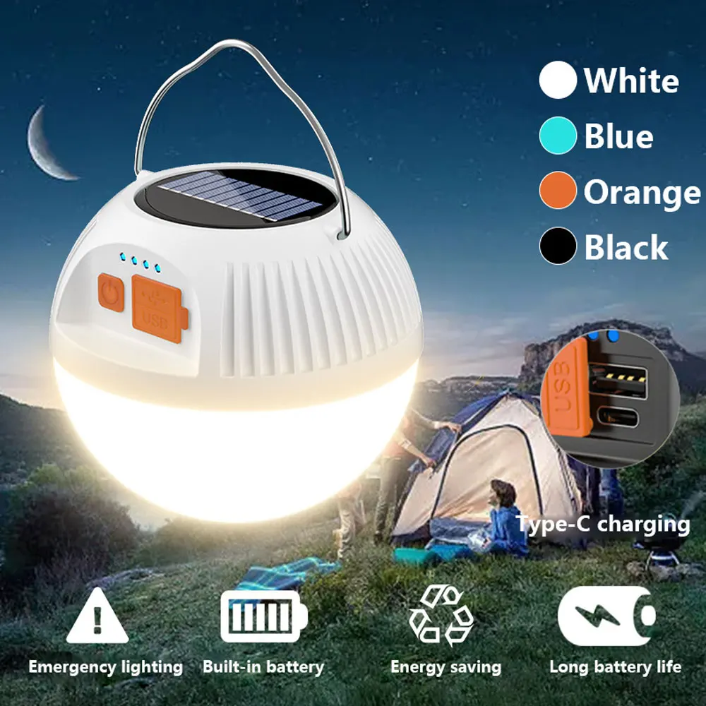 Solar Portable Lantern Bulb Rechargeable Outdoor Lighting Emergency Light Tent Camping Lights Flashlights For Patio Porch Garden