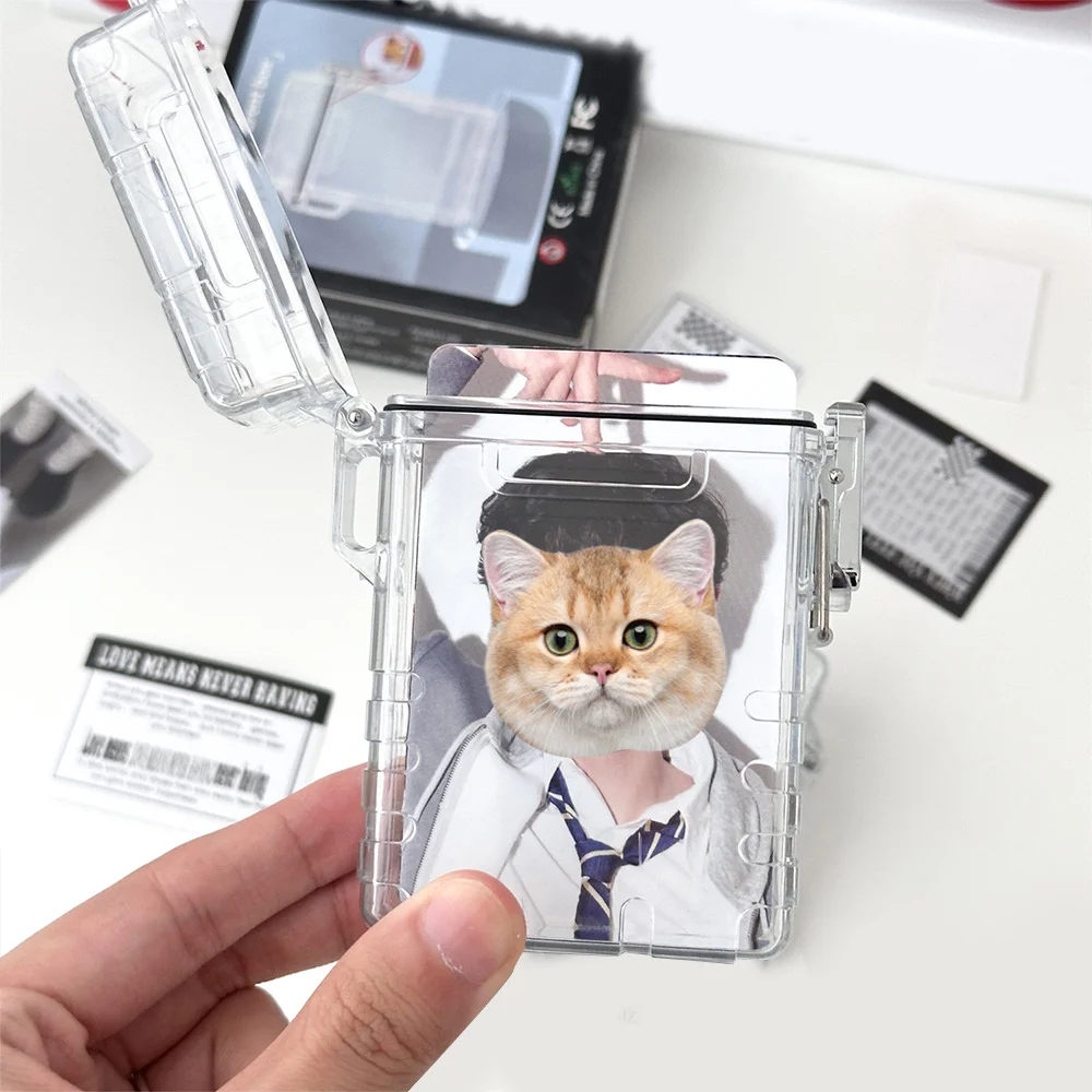 Transparent Acrylic Photo Card Storage Box With Lid Multi-use Idol Photo Organizing Case Cigarette Box Hanging Neck Card Case