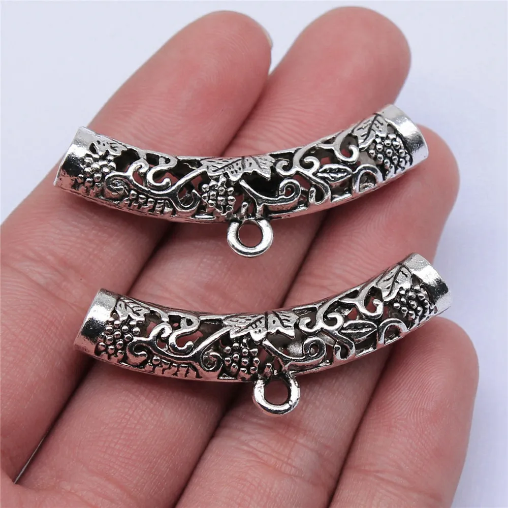 5pcs/lot 47x22mm Hollow Hair Braid Accessories For Jewelry Making Antique Silver Color 1.85x0.87inch