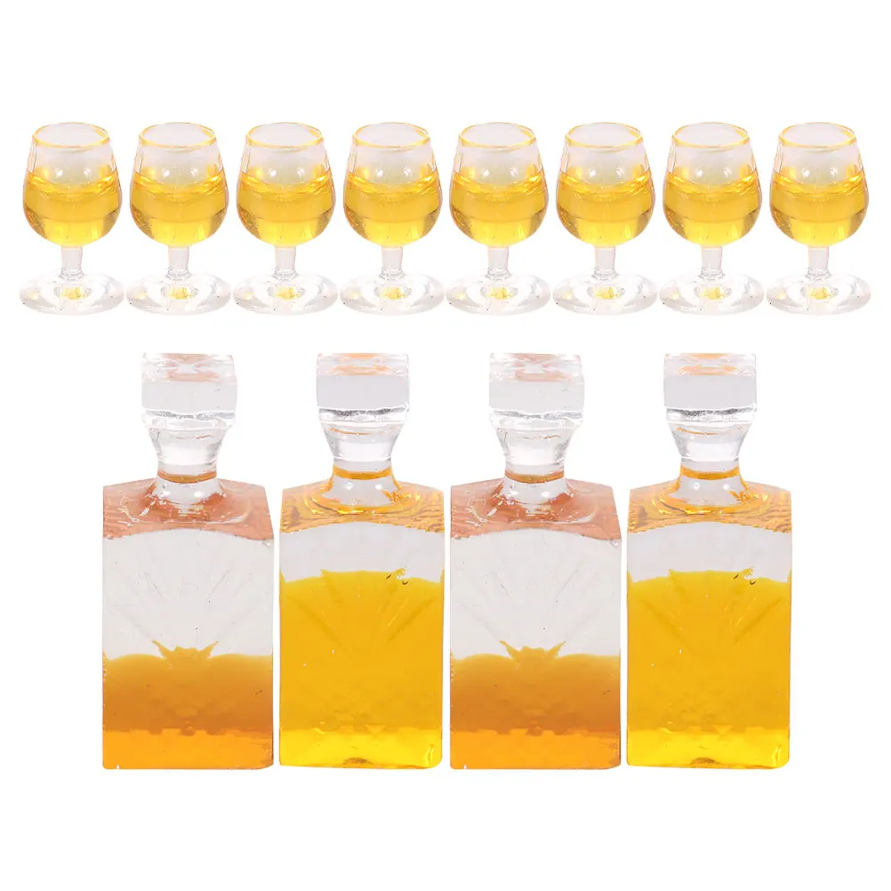 

4 Sets Dollhouse Glasses Simulated Foreign Bottle Miniture Champagene Cake